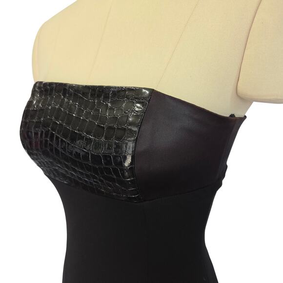 Cache Vintage 90s Black Leather Maxi Dress Size XS P Strapless Reptile Gothic - Picture 8 of 11